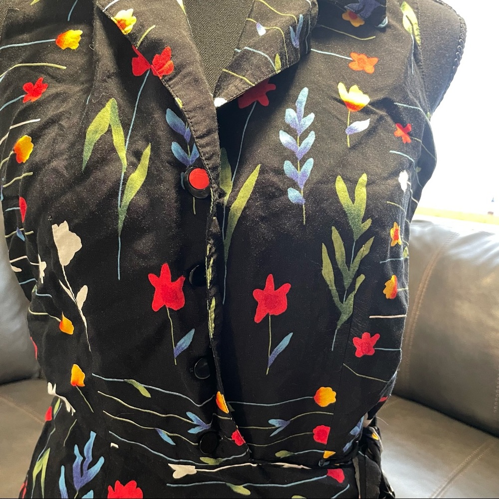 Karin Steven wrap around long black/floral dress size 12